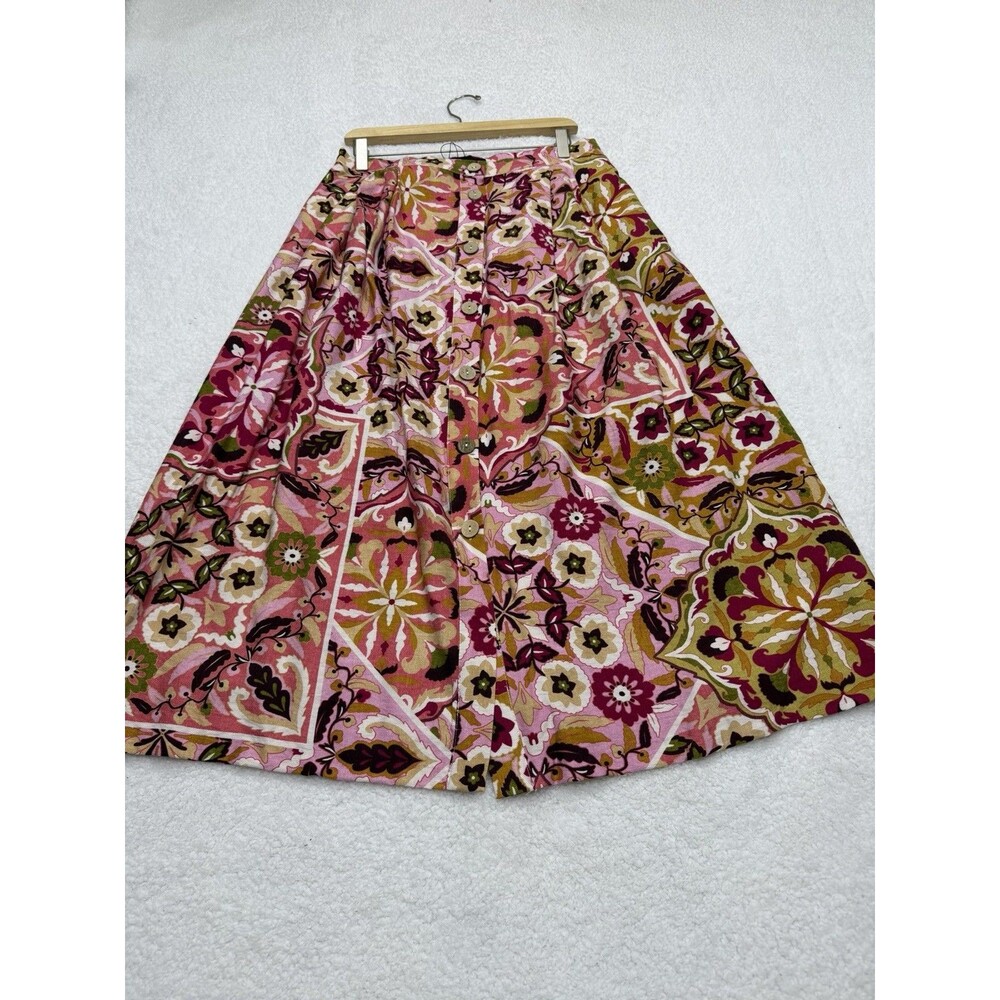 Zara Midi Skirt Rustic Women Button Up Preppy Retro Boho Vacay Coastal Large NWT